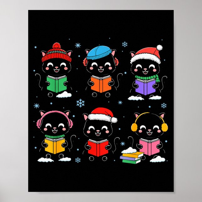 Black Cat Reading Book Christmas For Bookworm Cat  Poster (Framsidan)