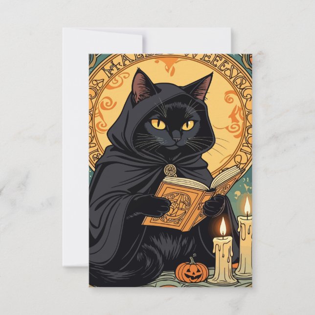 Black Cat Reading The Jack o lantern Journal Inbjudningar (Framsida)