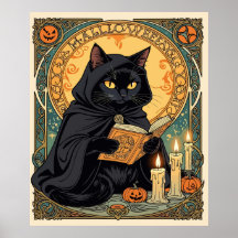 Black Cat Reading The Jack o lantern Journal