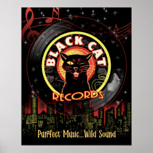 Black Cat Records-affisch – Retro Jazzklubb Vinyl Poster