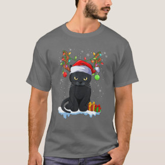 Black Cat Reindeer Antlers Funny Julafton Ca T Shirt