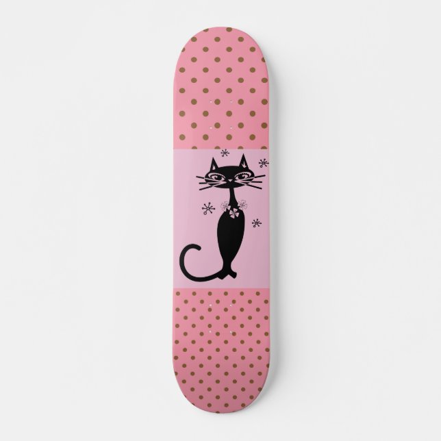 BLACK CAT RETRO GIRLS ROSA SKATEBOARD DECK (Framsida)
