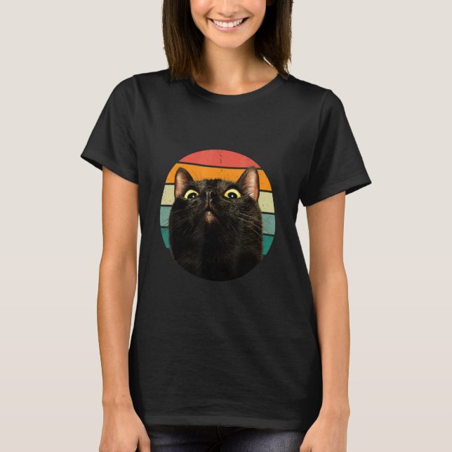 Black Cat Retro Style Cats Kitten T Shirt (Framsida)