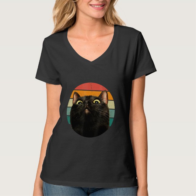 Black Cat Retro Style Cats Kitten T Shirt (Framsida)