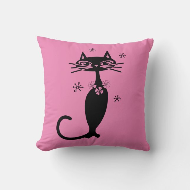 BLACK CAT RETRO THROW ROSA PILLOW KUDDE (Framsida)