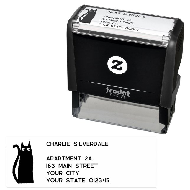 Black Cat-Returadress Självfärgande Stämpel (Fun Black Cat return address self inking stamp)