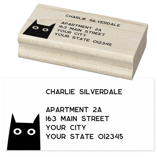 Black Cat-Returadress Stämpel (Fun black cat address rubber stamp)