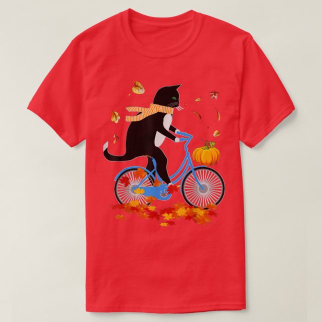 Black Cat Riding A Bike Thanksgiving Höst T Shirt (Design framsida)