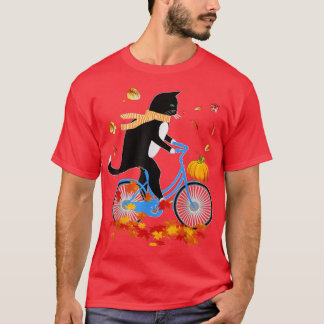 Black Cat Riding A Bike Thanksgiving Höst T Shirt