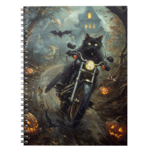 Black Cat Riding Motorcycle Halloween Scary Anteckningsbok