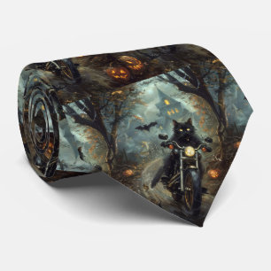 Black Cat Riding Motorcycle Halloween Scary Slips