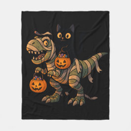 Black Cat Riding Mummy T-Rex - Cute Halloween Dino Fleecefilt