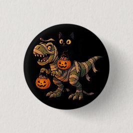 Black Cat Riding Mummy T-Rex - Cute Halloween Dino Knapp