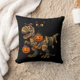 Black Cat Riding Mummy T-Rex - Cute Halloween Dino Kudde
