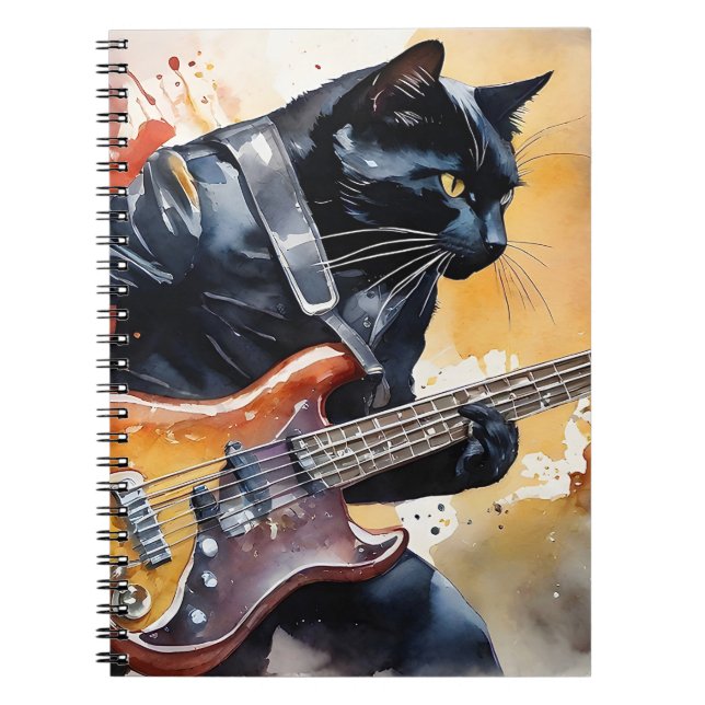 Black Cat Rockstjärna Leather Jacka som spelar git Anteckningsbok (Framsidan)