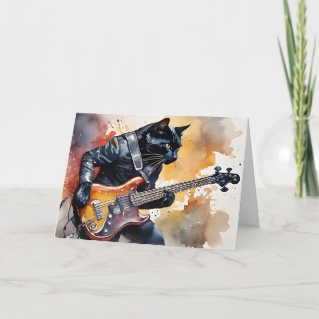 Black Cat Rockstjärna Leather Jacka som spelar git Kort (Framsida)