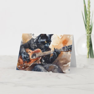 Black Cat Rockstjärna som spelar Guitar Leather Ja Kort
