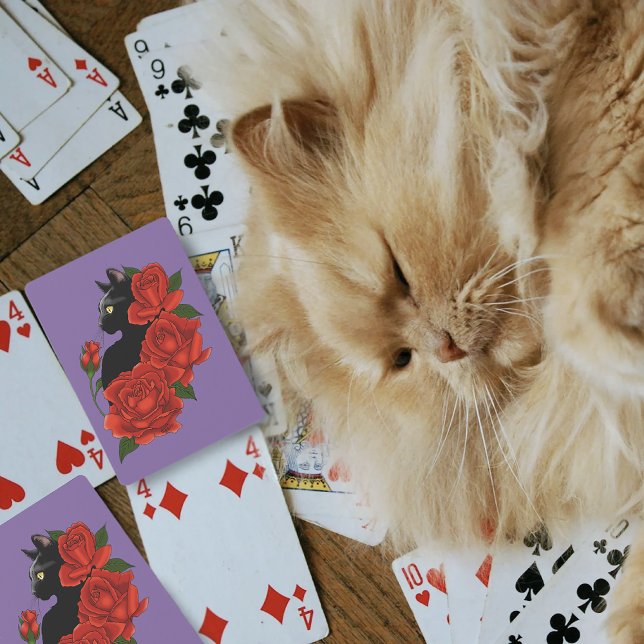 Black Cat Röd ros Lila Casinokort (Skapare uppladdad)