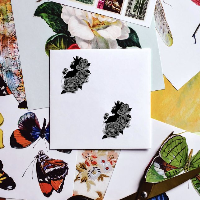 Black Cat Röd ros Lila Stämpel (Skapare uppladdad)