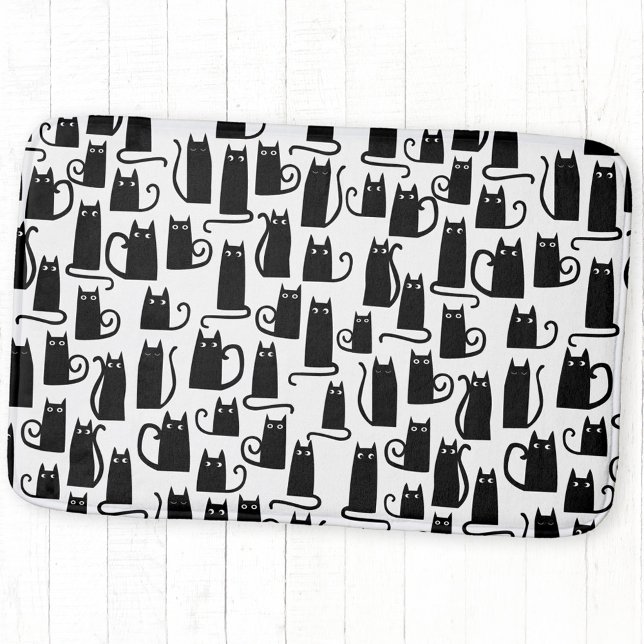 Black Cat Roligt Mönster Badrumsmatta (Fun black cat pattern bath mat)