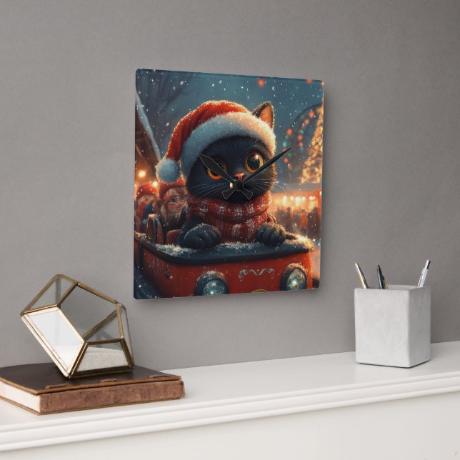 Black Cat Roller Underlägg jul Fyrkantig Klocka (Kontor)