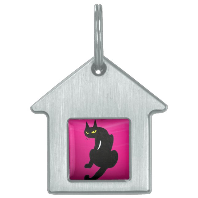 BLACK CAT,Rosa Fuchsia Amethyst Namnbricka Husdjur (Framsidan)