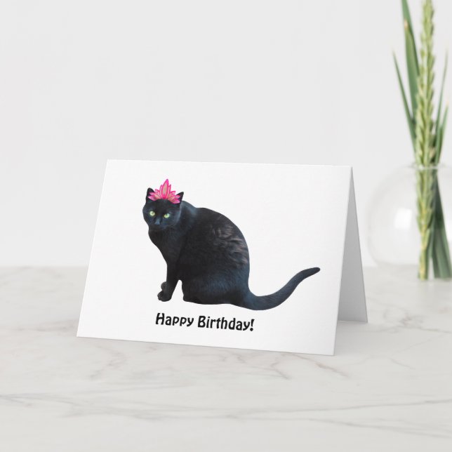 Black Cat Rosa Krona Birday Card Kort (Framsida)