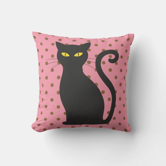 BLACK CAT ROSA POLKA DOT PILLOW KUDDE (Framsida)