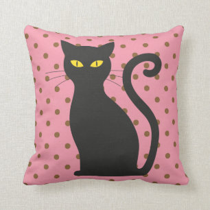 BLACK CAT ROSA POLKA DOT PILLOW KUDDE
