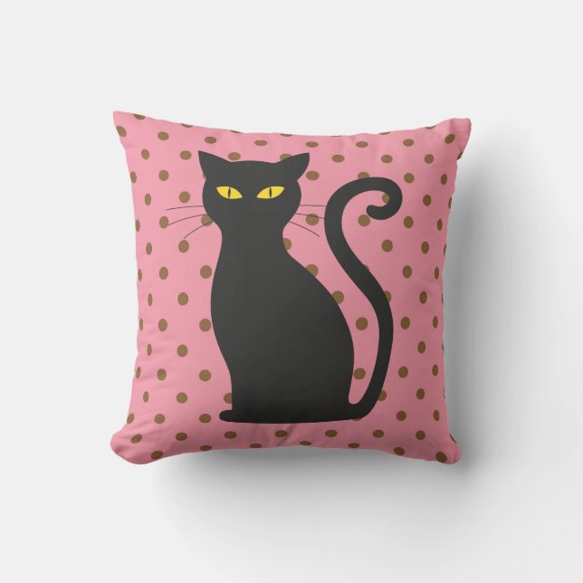 BLACK CAT ROSA POLKA DOT PILLOWS KUDDE (Framsida)