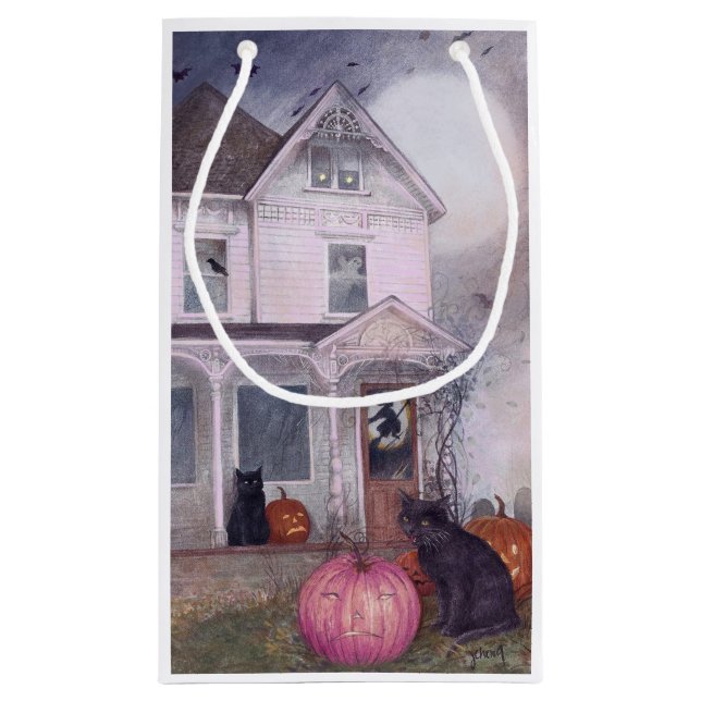 Black Cat Rosa Pumpkin & Haunted House Halloween (Baksidan)