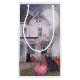 Black Cat Rosa Pumpkin & Haunted House Halloween