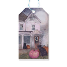 Black Cat Rosa Pumpkin & Haunted House Halloween