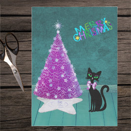 Black Cat Rosa Silver Träd, färggrann jul