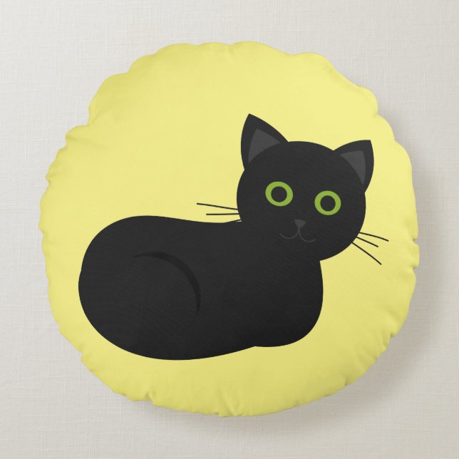 Black cat Round Pillow Rund Kudde (Framsidan)