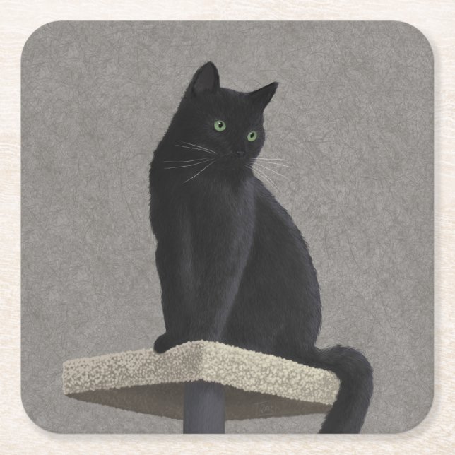 Black Cat Royalty Underlägg Papper Kvadrat (Framsidan)