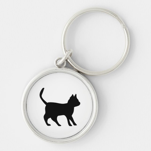 Black Cat Rund Silverfärgad Nyckelring (Framsidan)