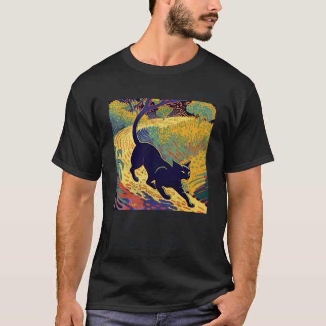 Black Cat Running Colorful Pullover Hoodie T Shirt (Framsida)