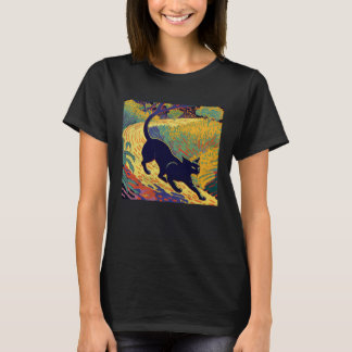 Black Cat Running Colorful T Shirt