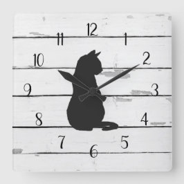 Black Cat Rustic Shiplap Farmhouse Decor Fyrkantig Klocka