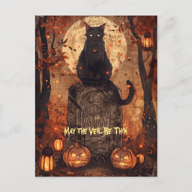 Black Cat Samhain Halloween-hälsningskort Helg Vykort (Framsida)