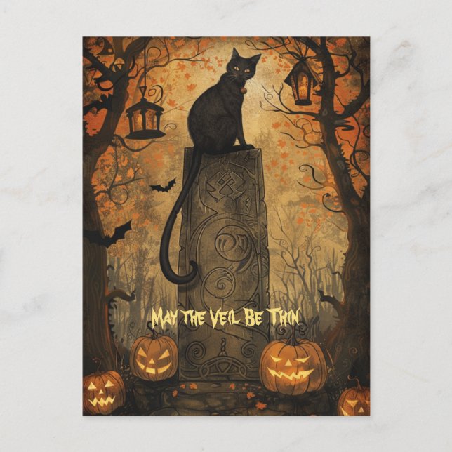 Black Cat Samhain Halloween-hälsningskort Helg Vykort (Framsida)