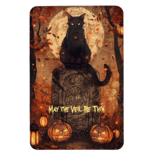 Black Cat Samhain Halloween-hälsningskort Magnet