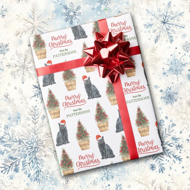 Black Cat Santa Hat God jul Mönster Presentpapper (Skapare uppladdad)