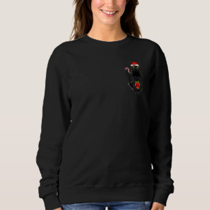 Black Cat Santa Hat in Pocket - julklapp Kärlek T Shirt