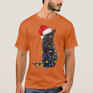 Black Cat Santa Hat jul Ljus Funny Cat Lov T Shirt