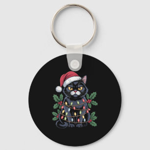 Black Cat Santa Hat Julgran Ljus Funny Pe Nyckelring