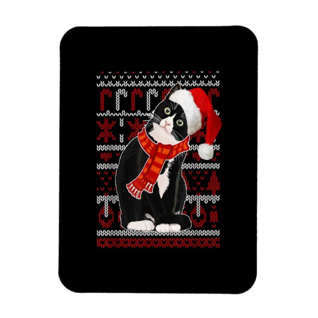 Black Cat Santa Hat Ugly jul Sweater Cat Lov Magnet (Vertikal)