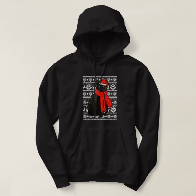 Black Cat Santa Hat Ugly jul Sweater Funny X Hoodie (Design framsida)