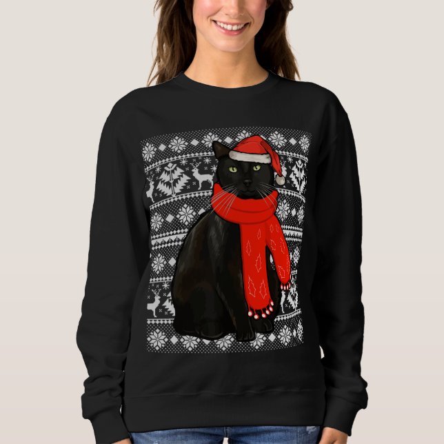 Black Cat Santa Hat Ugly jul Sweater Funny X T Shirt (Framsida)